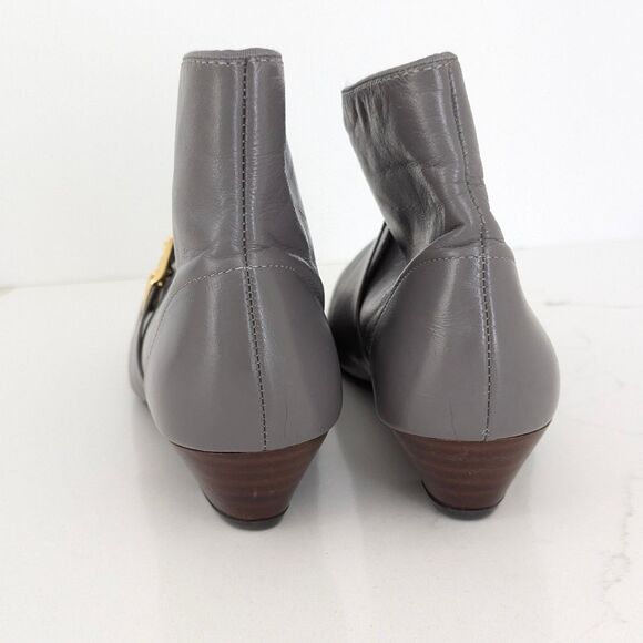 Tic-Tac-Toes gray BobbiBoot Leather gold buckle strap Pull-On Booties  Size 8W - Picture 4 of 8
